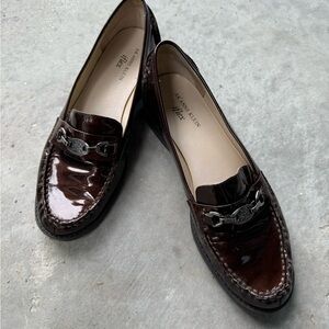 Chocolate brown patent leather Anne Klein penny loafer shoes